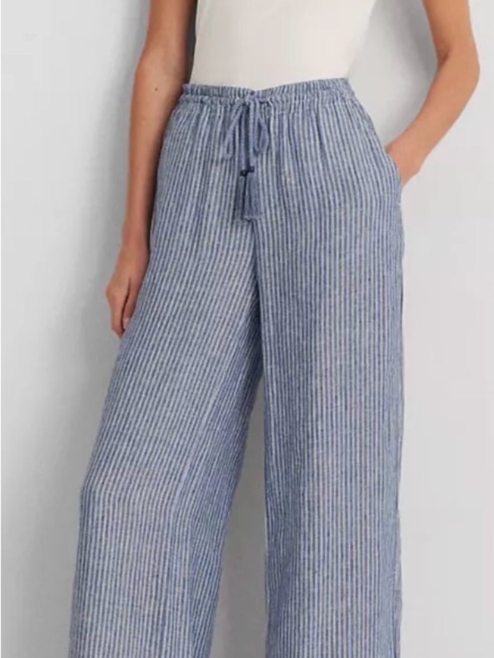 Lauren Ralph Lauren Pinstripe 100% Linen Wide Leg Pants NWOT